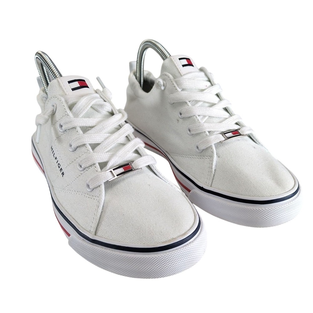 Tommy Hilfiger White Canvas Sneakers Women's Size 8 Slip-On Casual Shoes Twodes1
